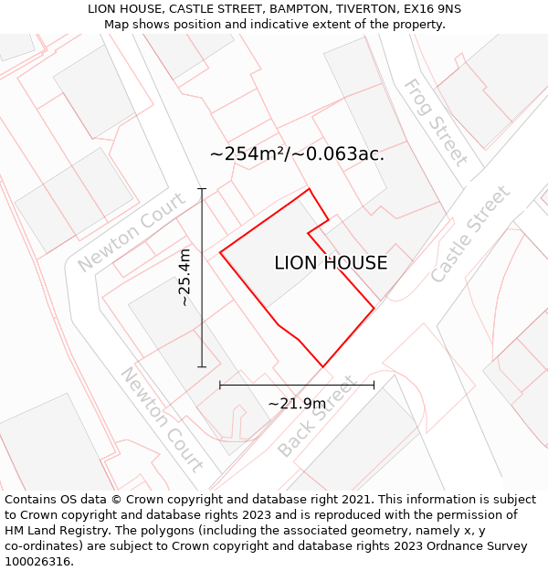 LION HOUSE, CASTLE STREET, BAMPTON, TIVERTON, EX16 9NS: Plot and title map