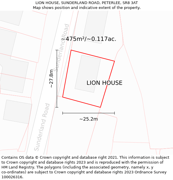 LION HOUSE, SUNDERLAND ROAD, PETERLEE, SR8 3AT: Plot and title map