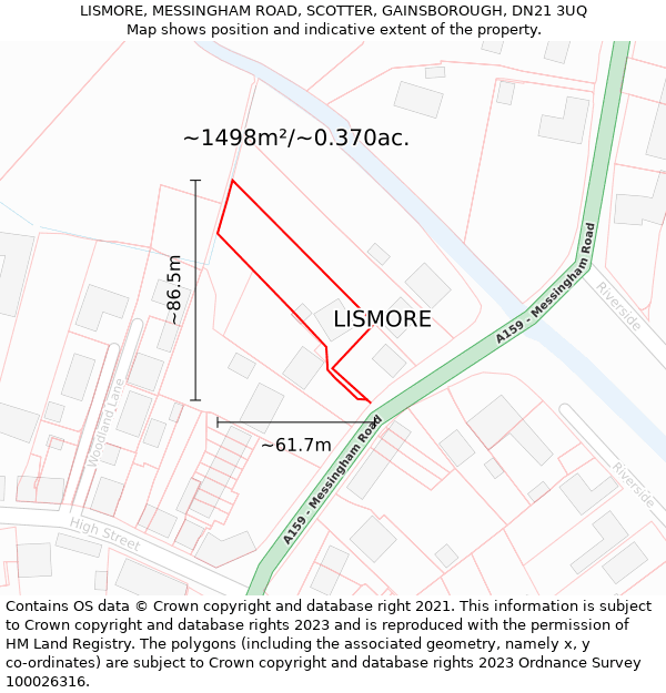 LISMORE, MESSINGHAM ROAD, SCOTTER, GAINSBOROUGH, DN21 3UQ: Plot and title map