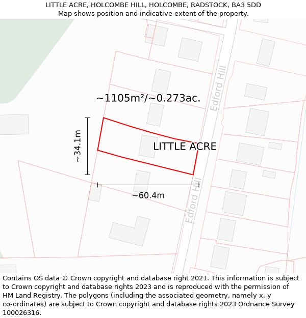 LITTLE ACRE, HOLCOMBE HILL, HOLCOMBE, RADSTOCK, BA3 5DD: Plot and title map