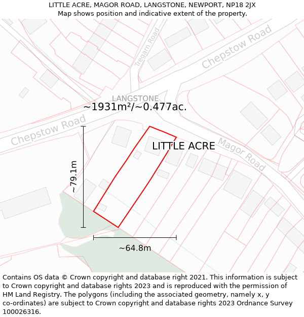 LITTLE ACRE, MAGOR ROAD, LANGSTONE, NEWPORT, NP18 2JX: Plot and title map