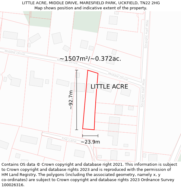 LITTLE ACRE, MIDDLE DRIVE, MARESFIELD PARK, UCKFIELD, TN22 2HG: Plot and title map