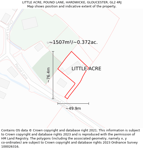 LITTLE ACRE, POUND LANE, HARDWICKE, GLOUCESTER, GL2 4RJ: Plot and title map