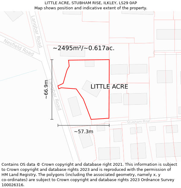 LITTLE ACRE, STUBHAM RISE, ILKLEY, LS29 0AP: Plot and title map