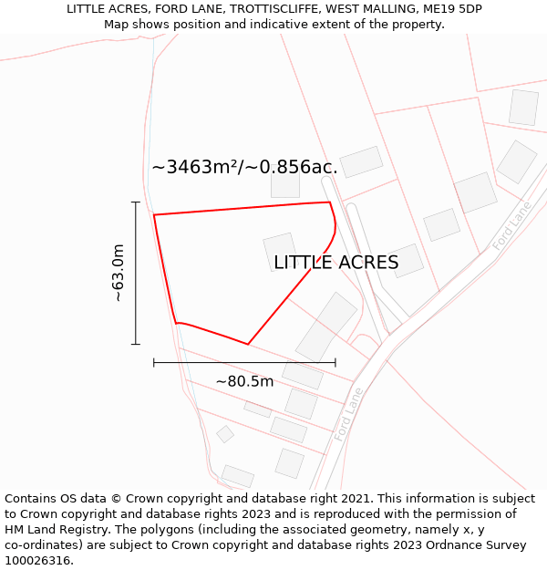 LITTLE ACRES, FORD LANE, TROTTISCLIFFE, WEST MALLING, ME19 5DP: Plot and title map