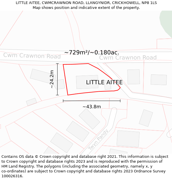 LITTLE AITEE, CWMCRAWNON ROAD, LLANGYNIDR, CRICKHOWELL, NP8 1LS: Plot and title map