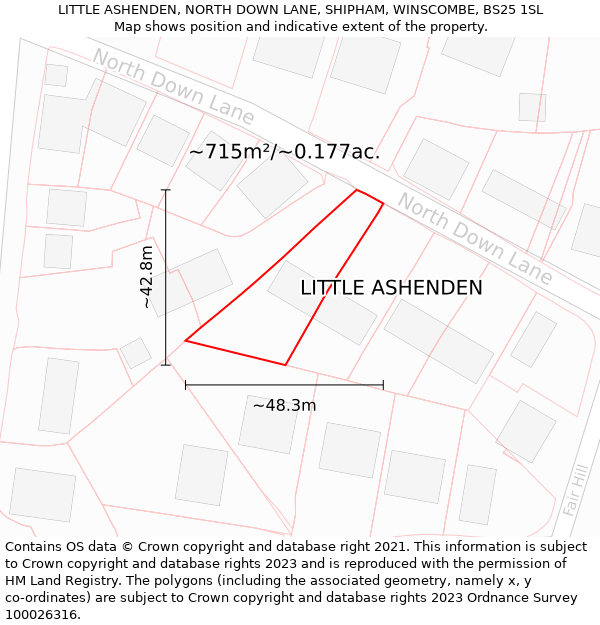 LITTLE ASHENDEN, NORTH DOWN LANE, SHIPHAM, WINSCOMBE, BS25 1SL: Plot and title map