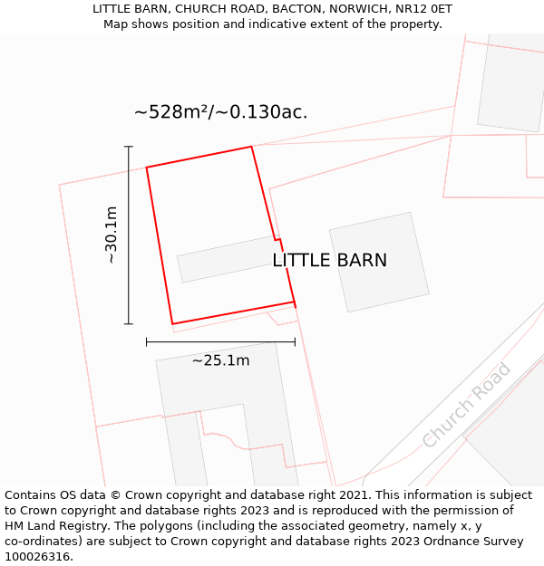 LITTLE BARN, CHURCH ROAD, BACTON, NORWICH, NR12 0ET: Plot and title map