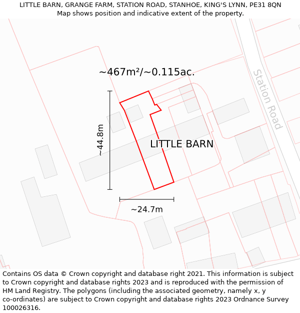 LITTLE BARN, GRANGE FARM, STATION ROAD, STANHOE, KING'S LYNN, PE31 8QN: Plot and title map