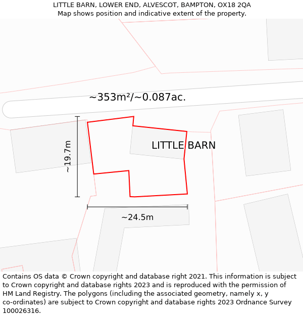 LITTLE BARN, LOWER END, ALVESCOT, BAMPTON, OX18 2QA: Plot and title map