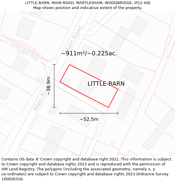 LITTLE BARN, MAIN ROAD, MARTLESHAM, WOODBRIDGE, IP12 4SE: Plot and title map