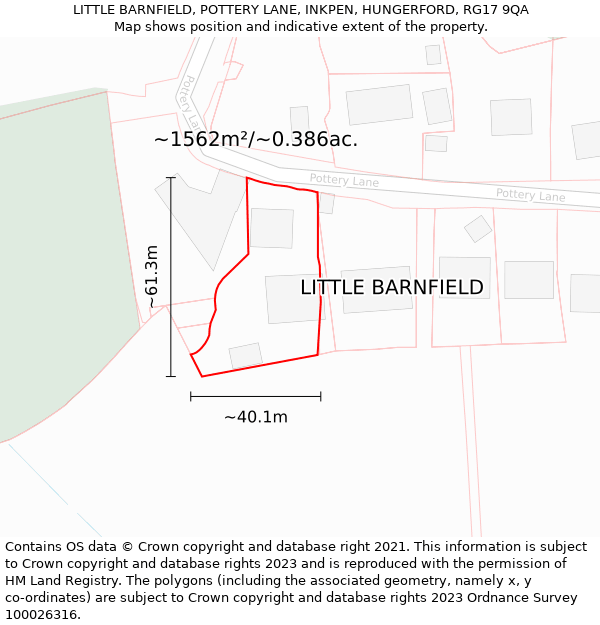 LITTLE BARNFIELD, POTTERY LANE, INKPEN, HUNGERFORD, RG17 9QA: Plot and title map