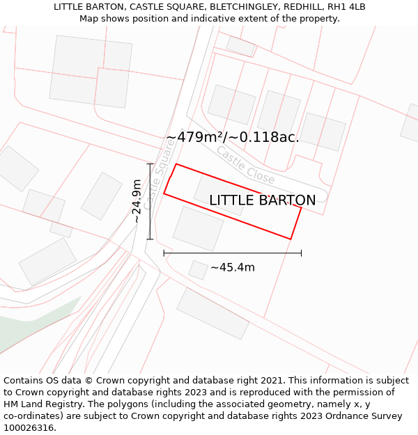 LITTLE BARTON, CASTLE SQUARE, BLETCHINGLEY, REDHILL, RH1 4LB: Plot and title map