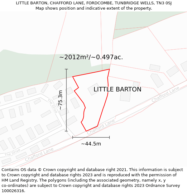 LITTLE BARTON, CHAFFORD LANE, FORDCOMBE, TUNBRIDGE WELLS, TN3 0SJ: Plot and title map