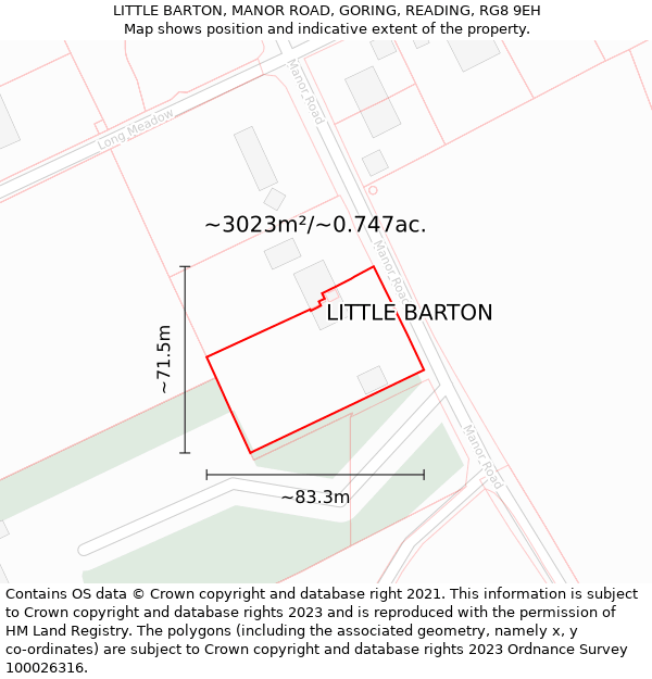 LITTLE BARTON, MANOR ROAD, GORING, READING, RG8 9EH: Plot and title map