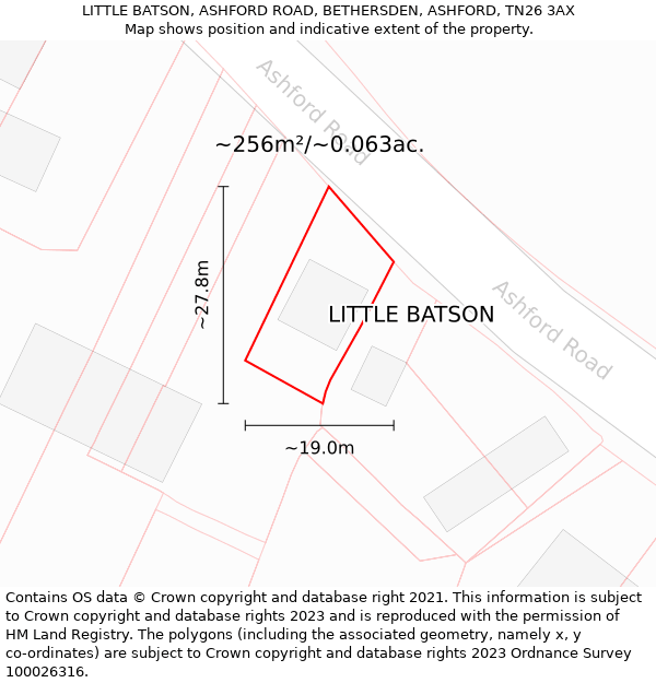 LITTLE BATSON, ASHFORD ROAD, BETHERSDEN, ASHFORD, TN26 3AX: Plot and title map