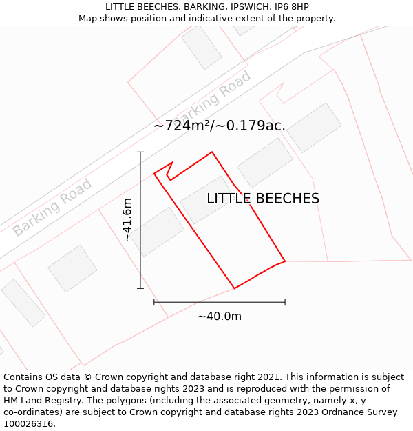 LITTLE BEECHES, BARKING, IPSWICH, IP6 8HP: Plot and title map