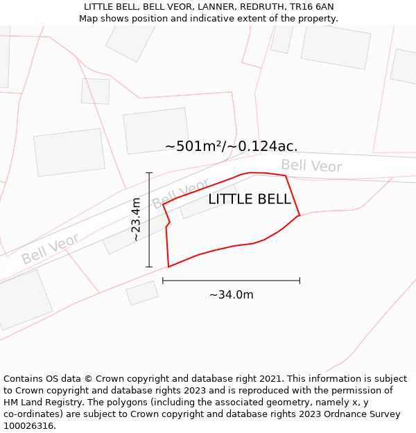 LITTLE BELL, BELL VEOR, LANNER, REDRUTH, TR16 6AN: Plot and title map