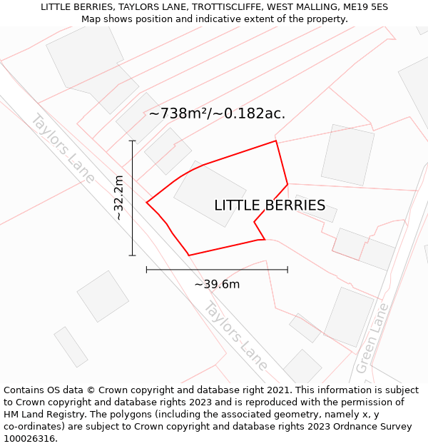 LITTLE BERRIES, TAYLORS LANE, TROTTISCLIFFE, WEST MALLING, ME19 5ES: Plot and title map