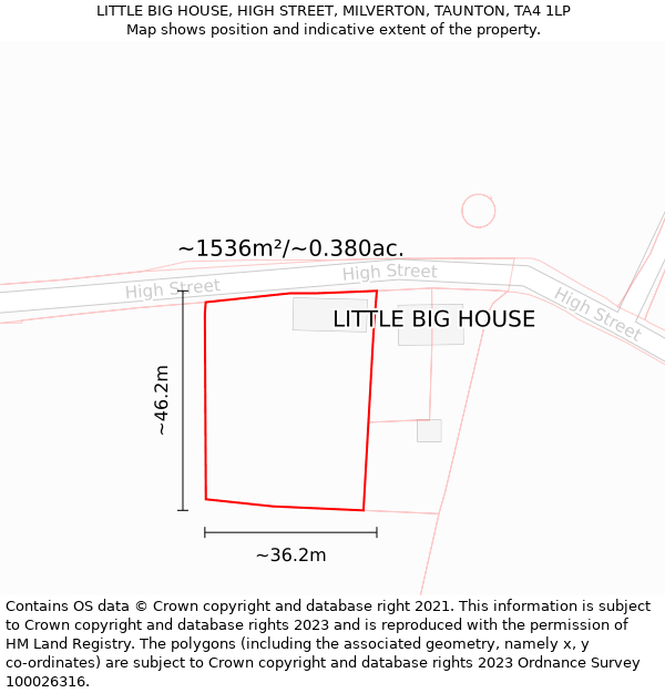 LITTLE BIG HOUSE, HIGH STREET, MILVERTON, TAUNTON, TA4 1LP: Plot and title map