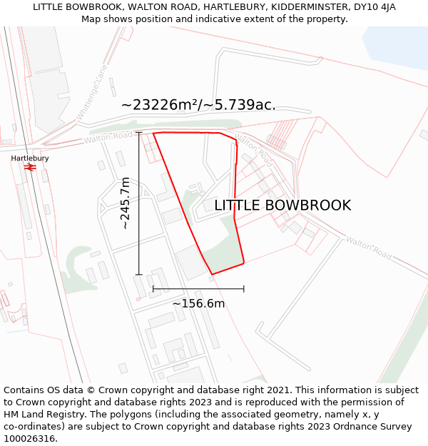 LITTLE BOWBROOK, WALTON ROAD, HARTLEBURY, KIDDERMINSTER, DY10 4JA: Plot and title map