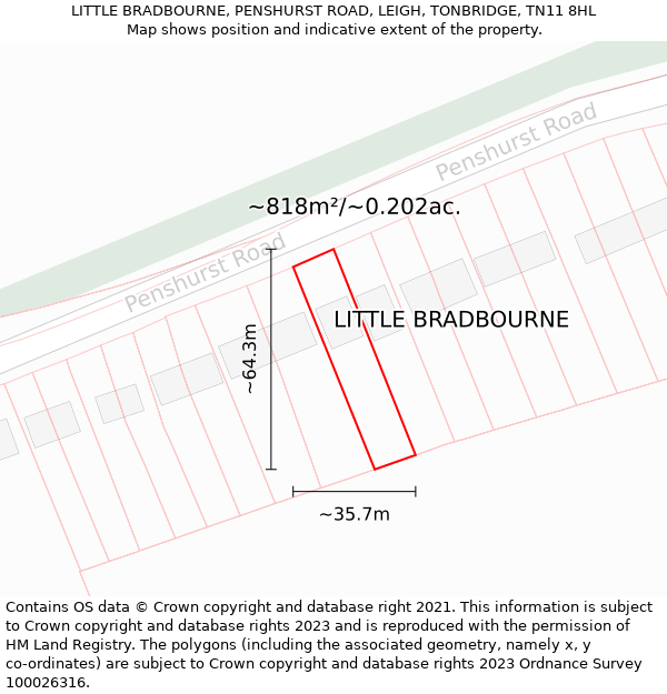 LITTLE BRADBOURNE, PENSHURST ROAD, LEIGH, TONBRIDGE, TN11 8HL: Plot and title map