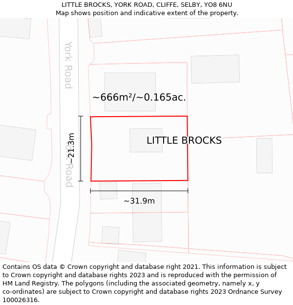 LITTLE BROCKS, YORK ROAD, CLIFFE, SELBY, YO8 6NU: Plot and title map