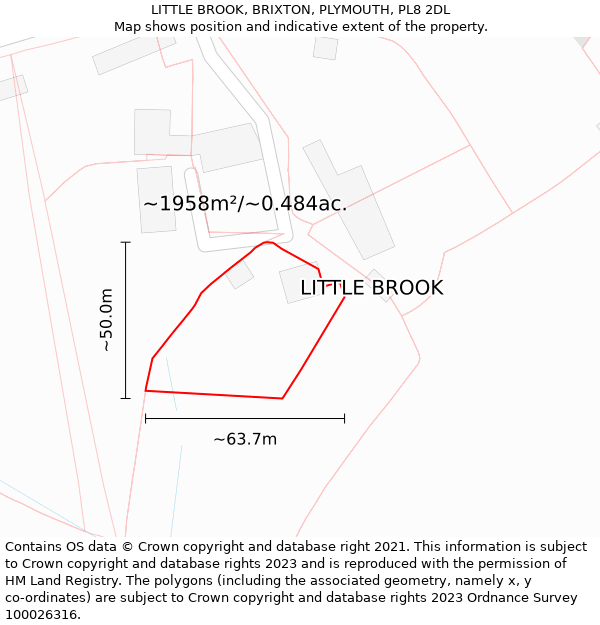 LITTLE BROOK, BRIXTON, PLYMOUTH, PL8 2DL: Plot and title map