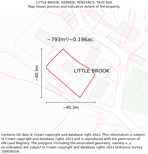 LITTLE BROOK, GERMOE, PENZANCE, TR20 9QX: Plot and title map