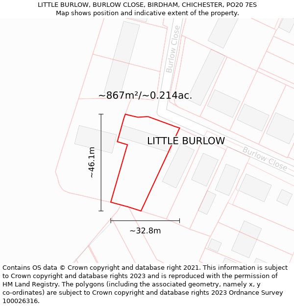 LITTLE BURLOW, BURLOW CLOSE, BIRDHAM, CHICHESTER, PO20 7ES: Plot and title map