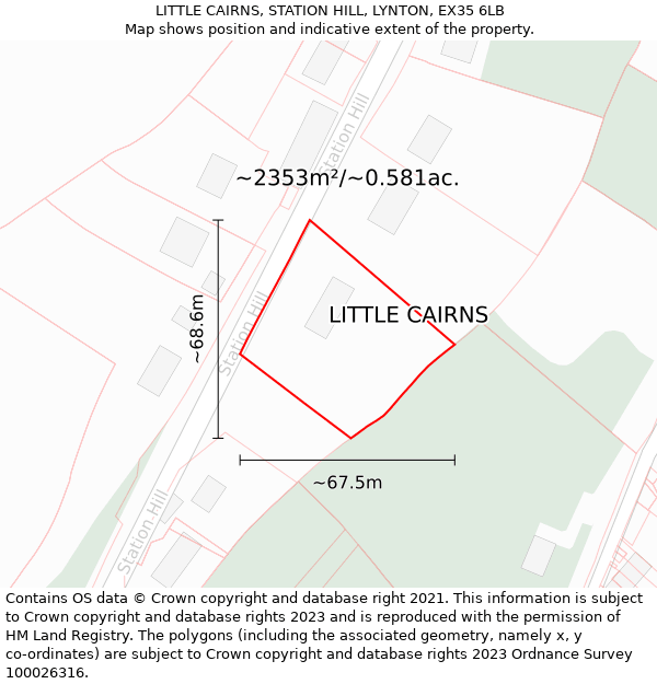 LITTLE CAIRNS, STATION HILL, LYNTON, EX35 6LB: Plot and title map