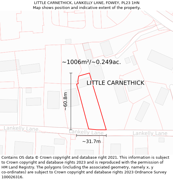 LITTLE CARNETHICK, LANKELLY LANE, FOWEY, PL23 1HN: Plot and title map