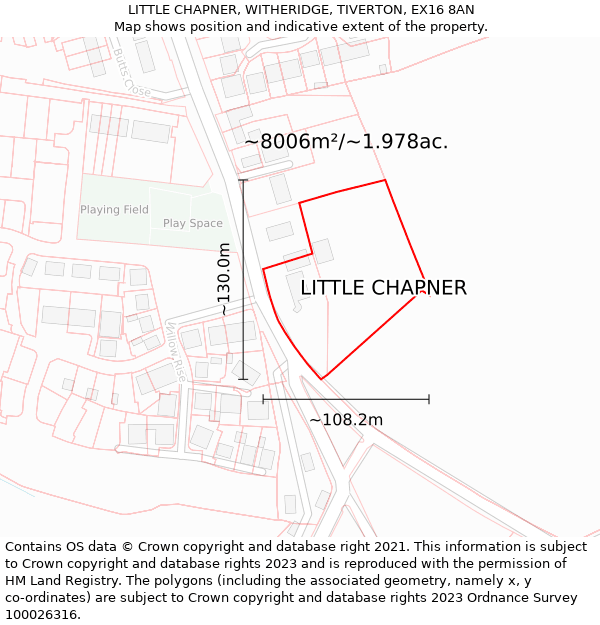 LITTLE CHAPNER, WITHERIDGE, TIVERTON, EX16 8AN: Plot and title map