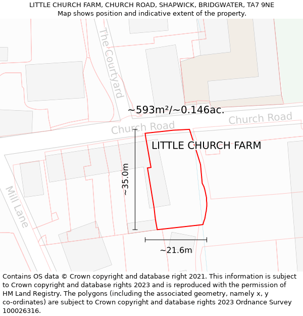 LITTLE CHURCH FARM, CHURCH ROAD, SHAPWICK, BRIDGWATER, TA7 9NE: Plot and title map