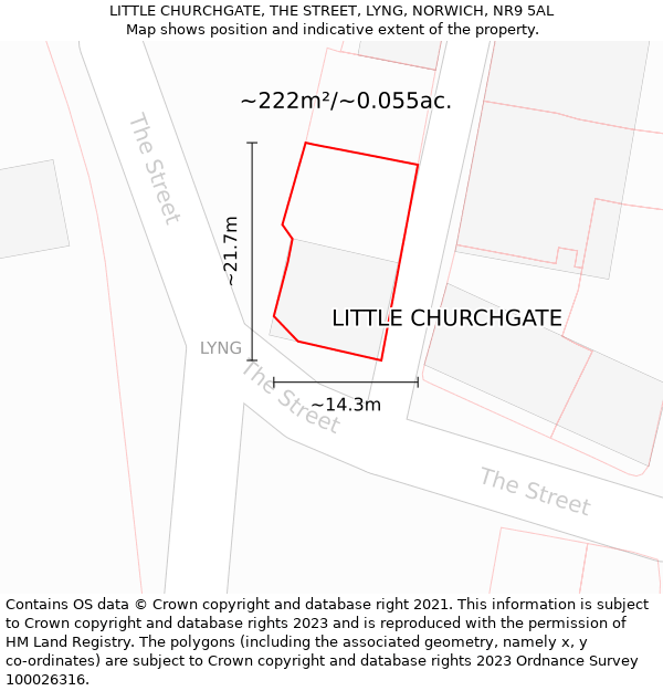 LITTLE CHURCHGATE, THE STREET, LYNG, NORWICH, NR9 5AL: Plot and title map
