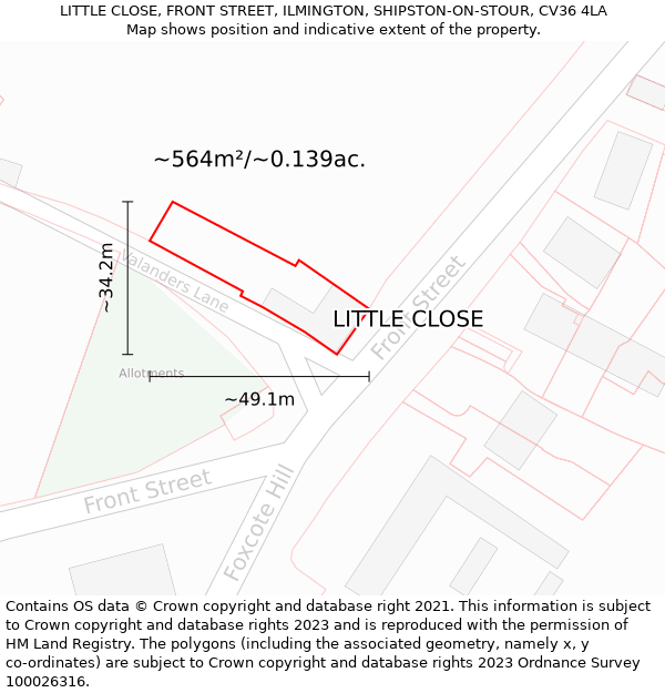 LITTLE CLOSE, FRONT STREET, ILMINGTON, SHIPSTON-ON-STOUR, CV36 4LA: Plot and title map