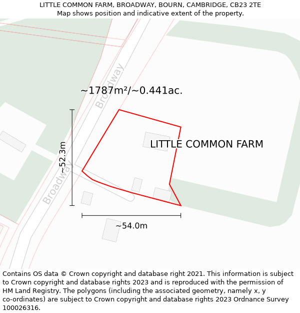 LITTLE COMMON FARM, BROADWAY, BOURN, CAMBRIDGE, CB23 2TE: Plot and title map