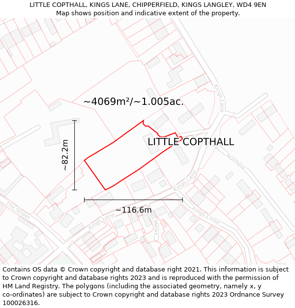 LITTLE COPTHALL, KINGS LANE, CHIPPERFIELD, KINGS LANGLEY, WD4 9EN: Plot and title map