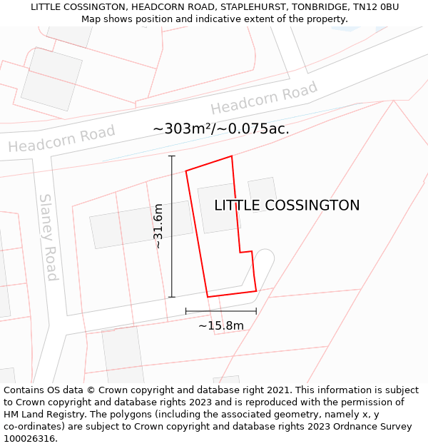 LITTLE COSSINGTON, HEADCORN ROAD, STAPLEHURST, TONBRIDGE, TN12 0BU: Plot and title map