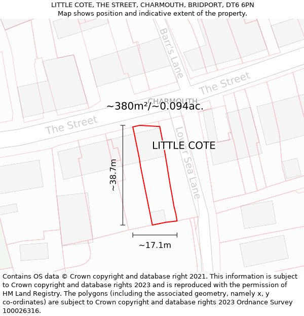 LITTLE COTE, THE STREET, CHARMOUTH, BRIDPORT, DT6 6PN: Plot and title map