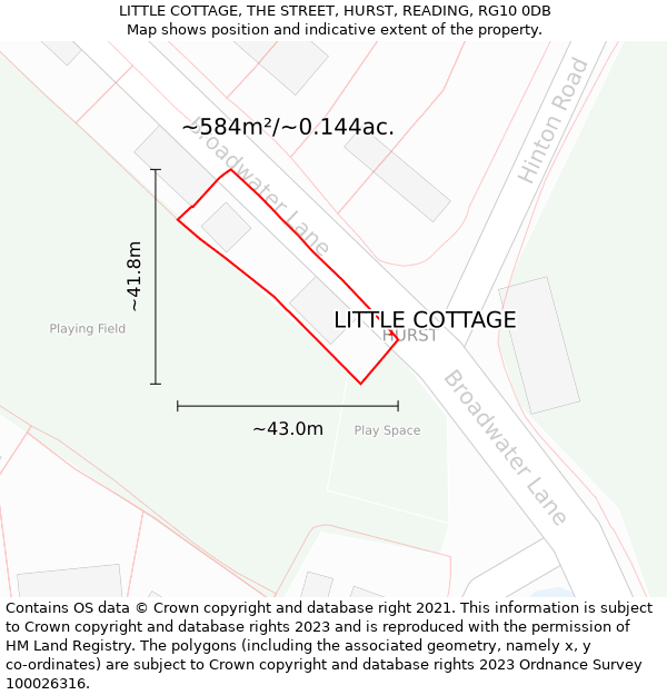 LITTLE COTTAGE, THE STREET, HURST, READING, RG10 0DB: Plot and title map
