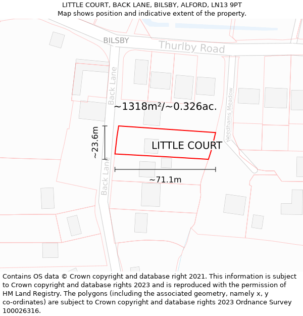 LITTLE COURT, BACK LANE, BILSBY, ALFORD, LN13 9PT: Plot and title map