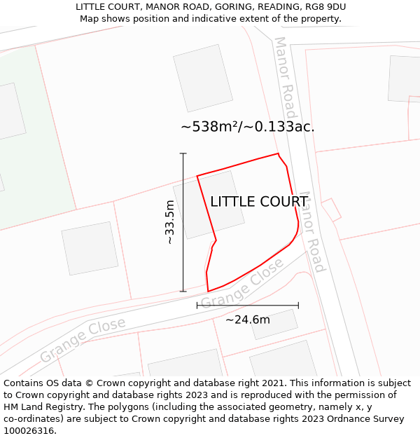 LITTLE COURT, MANOR ROAD, GORING, READING, RG8 9DU: Plot and title map