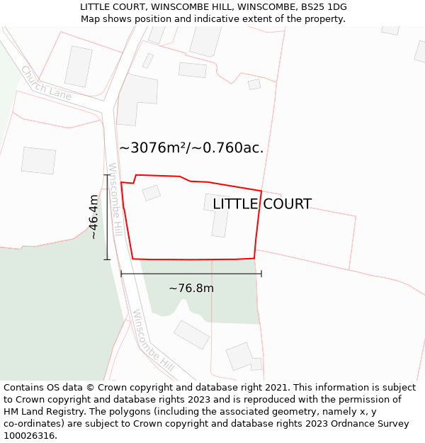 LITTLE COURT, WINSCOMBE HILL, WINSCOMBE, BS25 1DG: Plot and title map