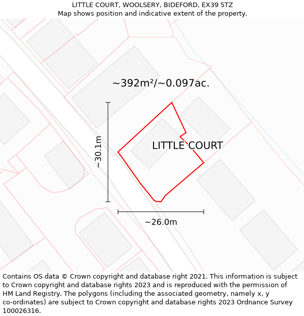 LITTLE COURT, WOOLSERY, BIDEFORD, EX39 5TZ: Plot and title map