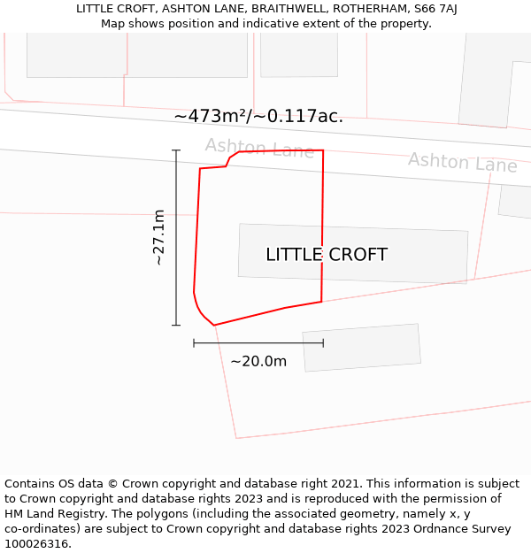 LITTLE CROFT, ASHTON LANE, BRAITHWELL, ROTHERHAM, S66 7AJ: Plot and title map