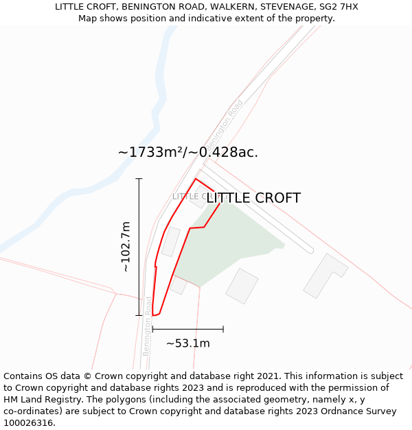 LITTLE CROFT, BENINGTON ROAD, WALKERN, STEVENAGE, SG2 7HX: Plot and title map