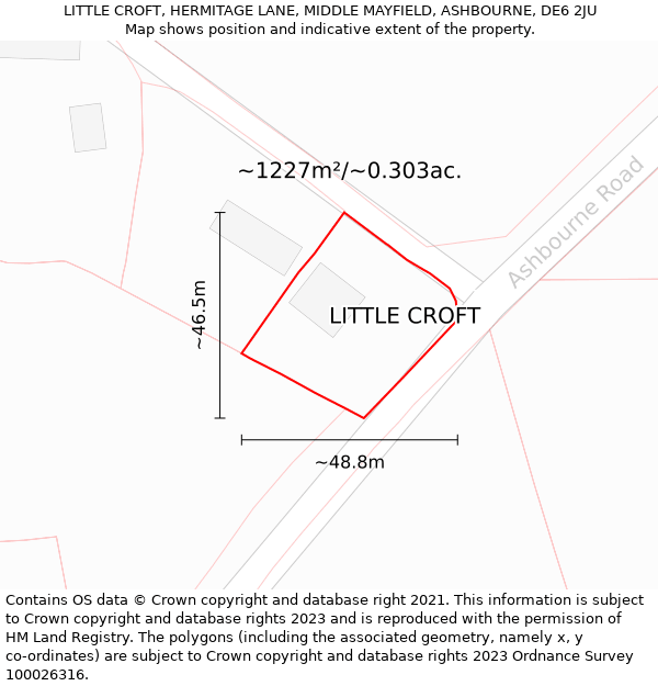 LITTLE CROFT, HERMITAGE LANE, MIDDLE MAYFIELD, ASHBOURNE, DE6 2JU: Plot and title map