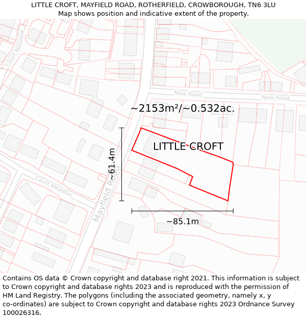 LITTLE CROFT, MAYFIELD ROAD, ROTHERFIELD, CROWBOROUGH, TN6 3LU: Plot and title map