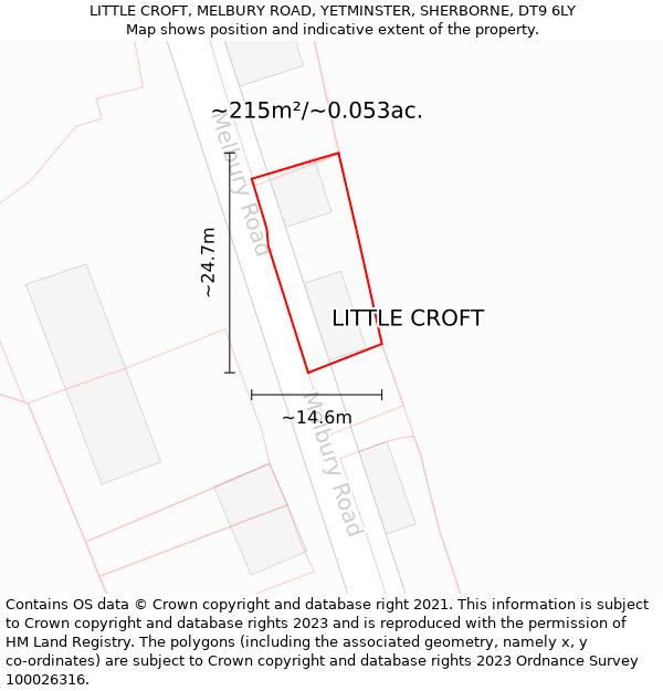 LITTLE CROFT, MELBURY ROAD, YETMINSTER, SHERBORNE, DT9 6LY: Plot and title map